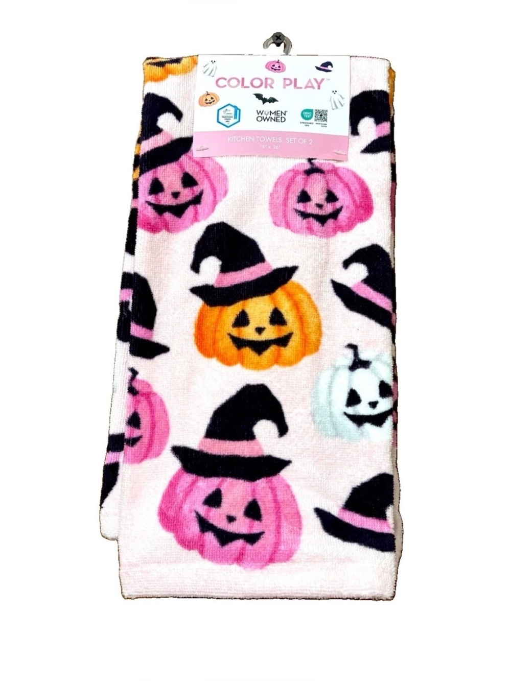 HALLOWEEN KITCHEN TOWELS SET OF 2 SPOOKY EVIL JACK O' LANTERNS VELOUR COTTON NEW